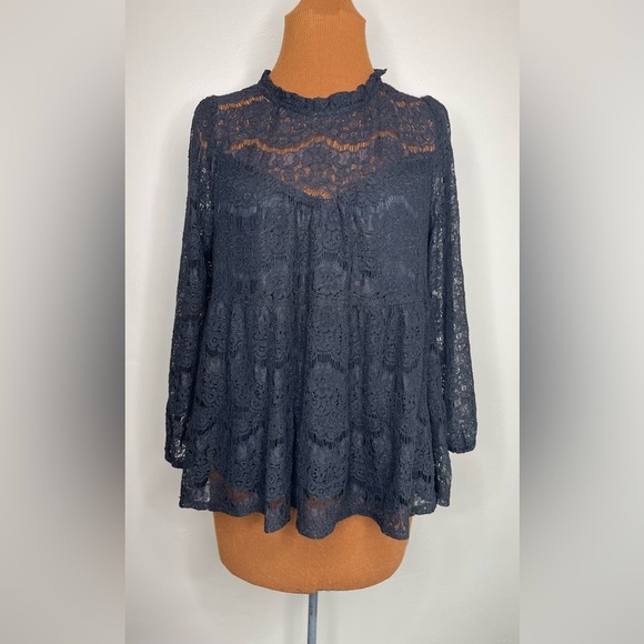 NWT Monteau Black Lace Long Sleeve Blouse Size XL - Picture 1 of 9